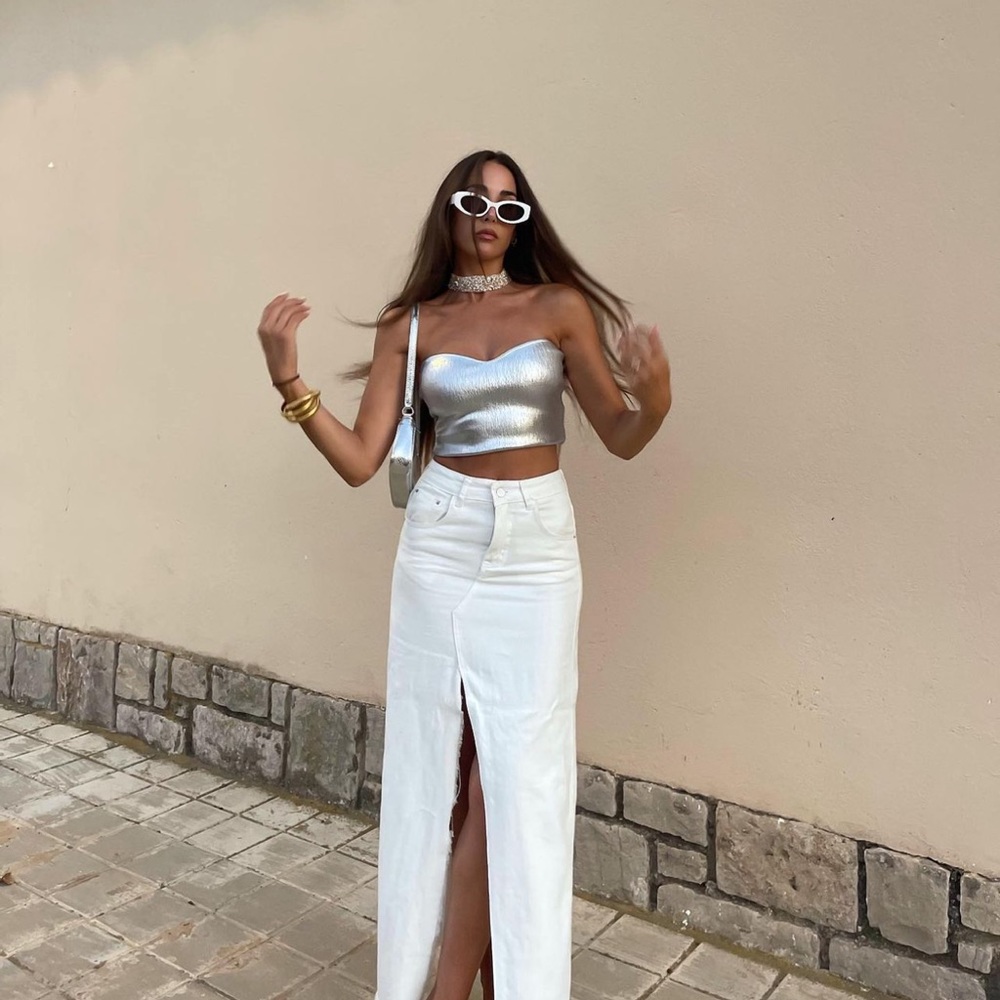 Zara Silver Knit Bustier Top - Picture 4 of 16
